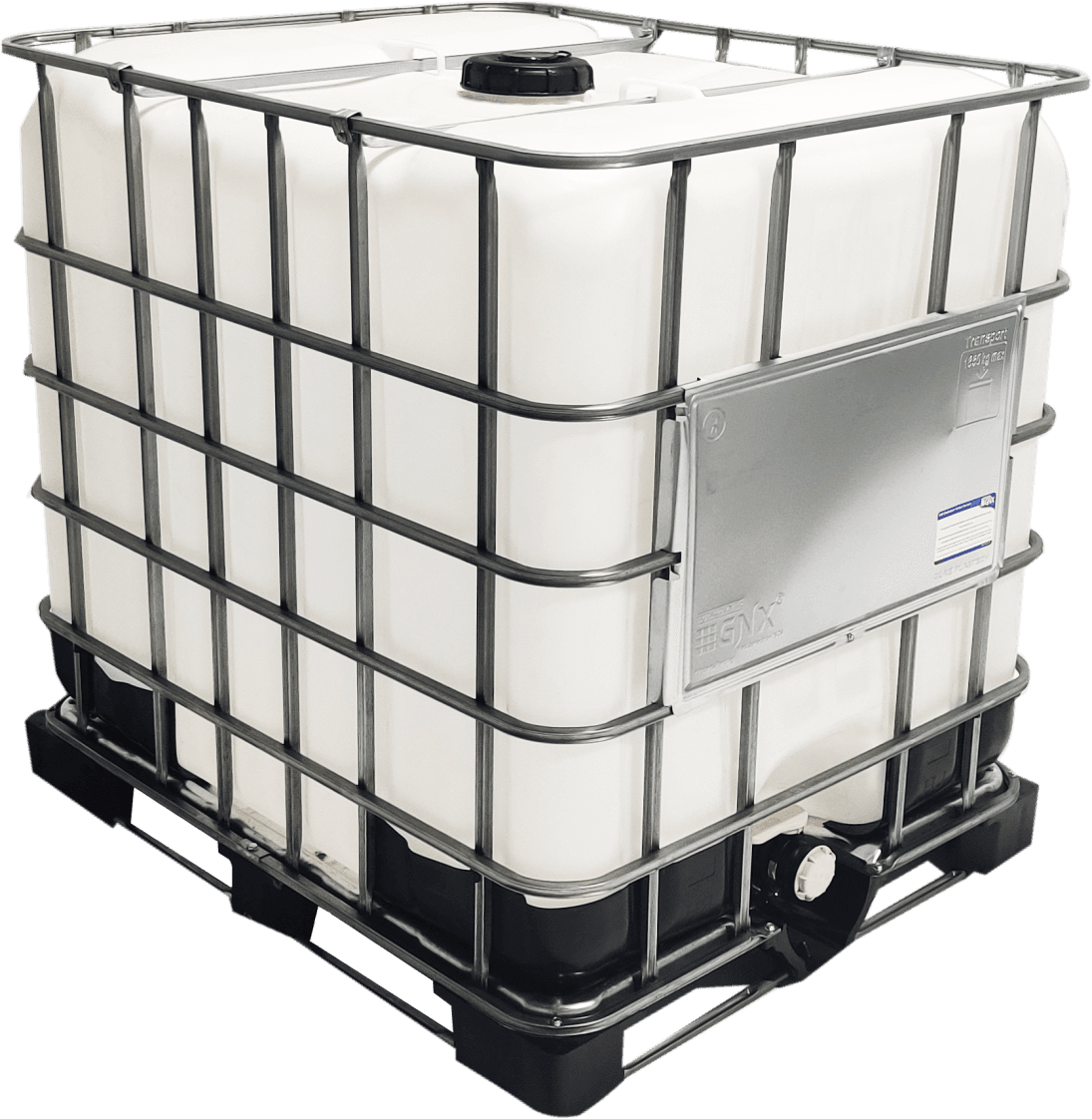 New MPH United 275 gallon composite IBC with white bottle and steel cage